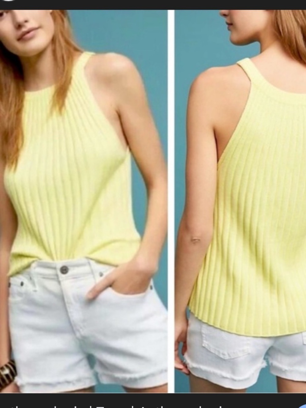 Anthropologie Ribbed Halter Tank Top in Pale Yellow